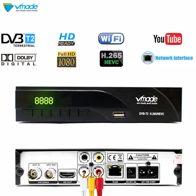 $US $20.00  Vmade DVB-T2 HD Digital Terrestrial Receiver Support H.265/HEVC AC3 RJ45 Network DVB-T Hot Sale Eur