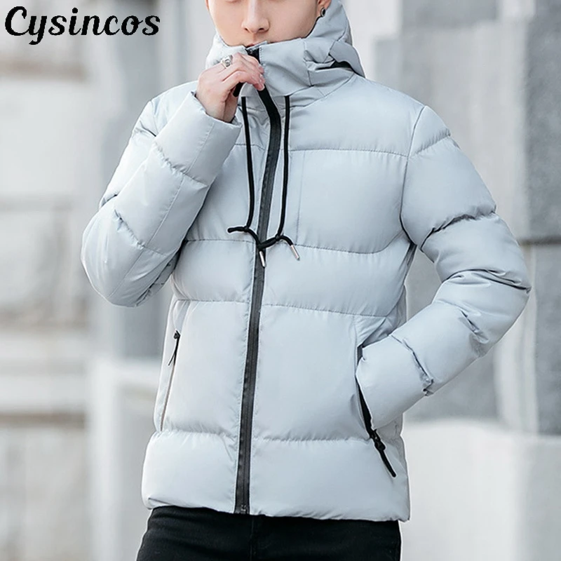 CYSINCOS Зимняя Мужская парка, куртка, Мужская зимняя однотонная простая высококачественная повседневная куртка, теплый толстый пуховик с капюшоном, мужские парки