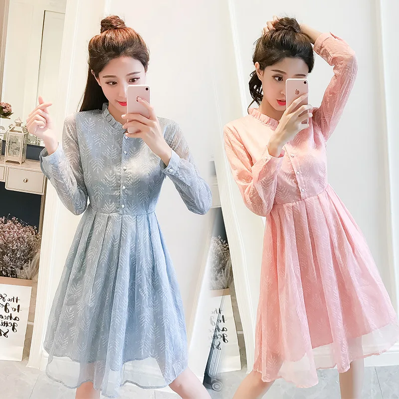 

2019 Transparent Chiffon Dress Short-height Female Spring New Style Pleated Joint Waist Hugging Slim Fit Skirt
