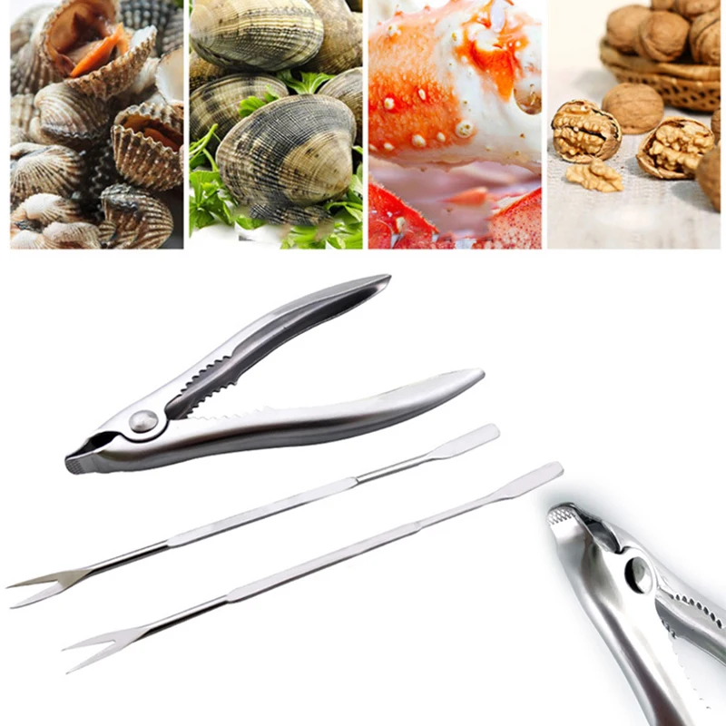 3pcs/Set Seafood Tools Set Crab Crackers Set Stainless Steel Crab Crackers Nut Cracker Set