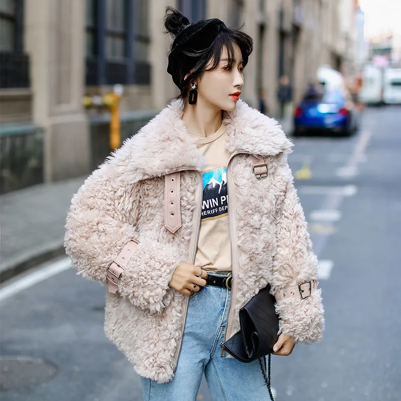 

Double Faced Fur Coat Female Natural Sheep Shearling Fur Coats Winter Jacket Women Korean Genuine Leather Jacket MY4029