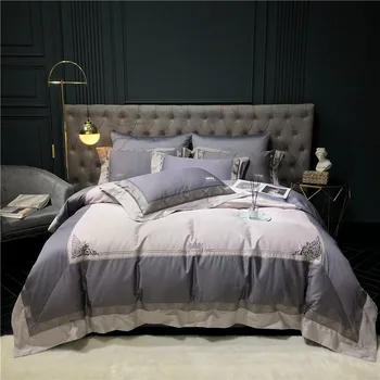 

Embroirdery Crown Grey Patchwork Duvet Cover set Queen King Luxury 1000TC Egyptian Cotton Bedding set Bed sheet 2 Pillow shams