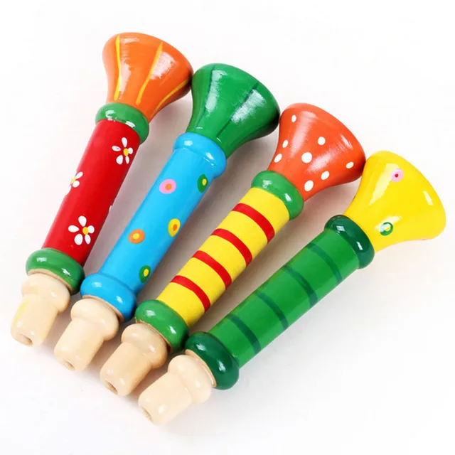 Hot Baby Wooden Small Horn Whistle Musical Instrument Toys Kids Colorful Intellectual Developmental Vocal Toy for Children Gift 6