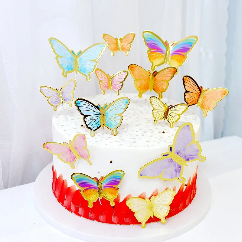 Farfalla Cake Topper Flag Multicolor Anniversary Happy Birthday Wedding Cupcake Topper Baking Party Flag Baby Shower Cake Decor