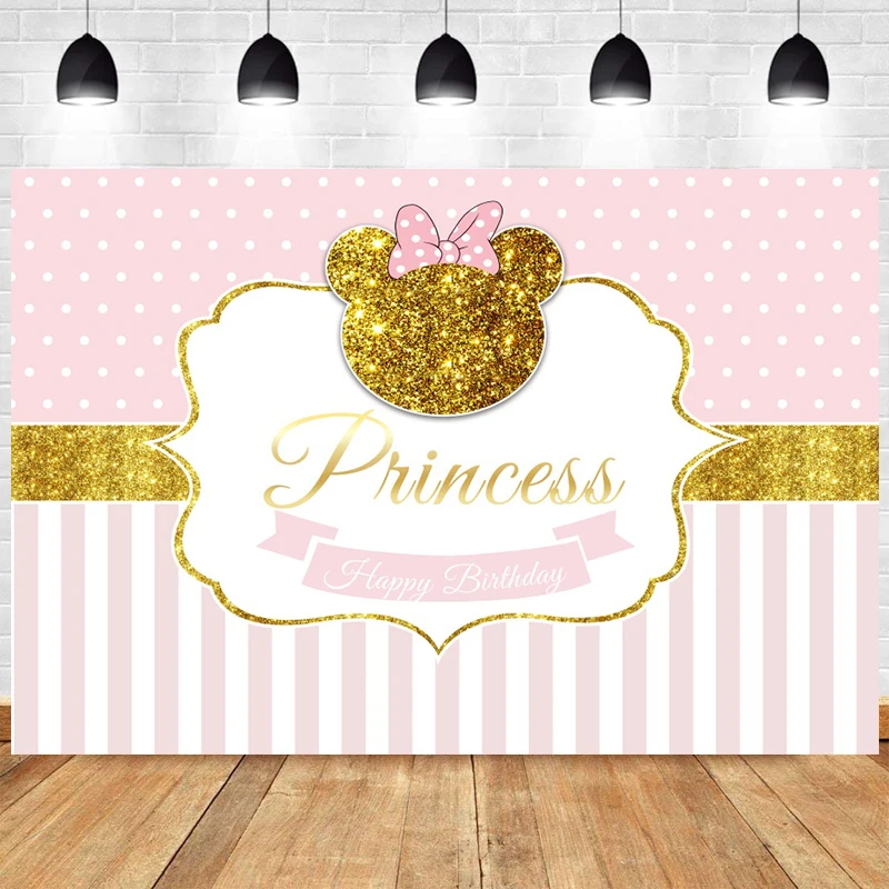 Pink Mouse Princess Backdrop Girls Happy Birthday Party Baby Shower Stripe Photograph Background Banner Decoration | Электроника