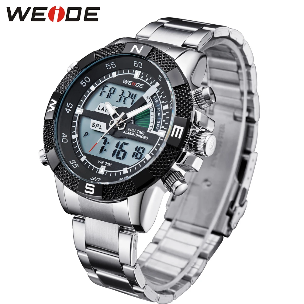 WEIDE Аналоговый Часы известных брендов Для мужчин Нержавеющая сталь Цифровой ЖК