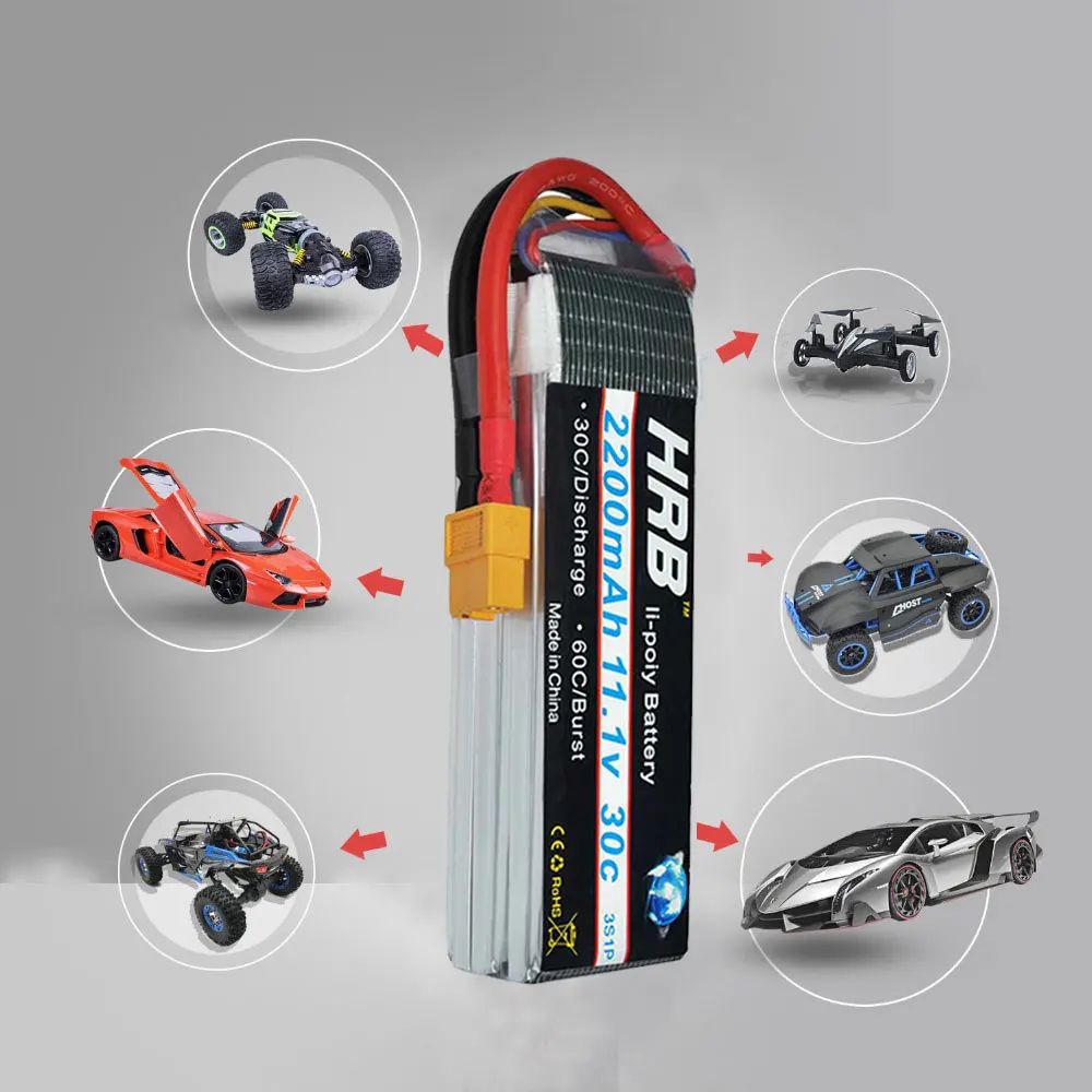 Batterie drone 3S Lipo 3000mAh 60C XT60 avec connecteur XT60 en évidence, surface texturée.