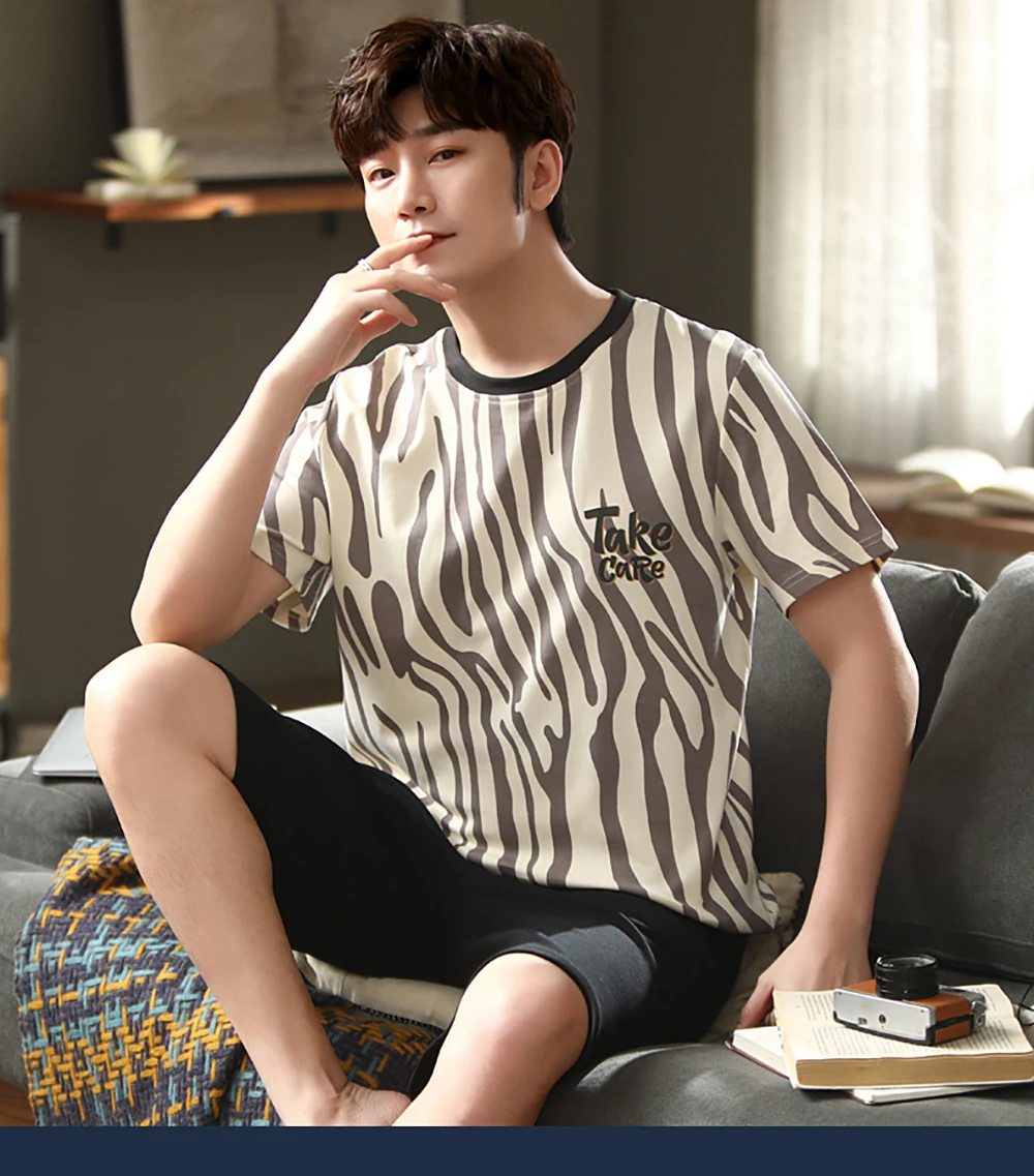 Summer Fashion LOVE Print Pijama Casual Men Pajama Sets Comfortable Cotton Short Pajamas With Shorts Man Soft Thin Pyjama Sets mens fleece pajama pants