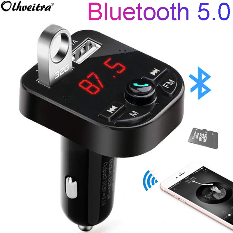 Olhveitra зарядка в автомобиль для iPhone X samsung Xiaomi USB Автомобильное зарядное устройство автомобильный комплект громкой связи Bluetooth fm-передатчик ЖК MP3-плеер