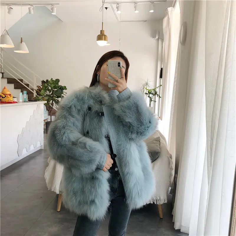 Новое пальто с лисьим мехом в длинном абзаце модная повседневная куртка с тосканом тонкая Длинная шуба женская одежда