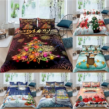 

Christmas Santa Claus Print Bedding Set 2/3Pcs Duvet Cover Pillowcase Twin Full Comforter Bed Gift For Kid