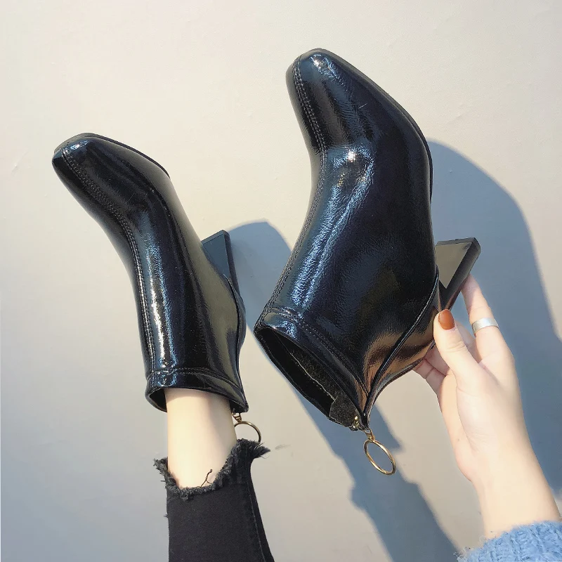 

Low Heels booties Lady Boots Bootee Woman 2019 Winter Shoes Women Leather Booties Luxury Designer Round Toe Lace Up Ladies Mid