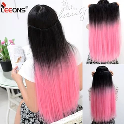 Leeons Super 5Clips In Hair Extension Ombre Synthetic Clip In Hair Extensions Long Straight 5Clips In Hair 22Inch Hairpieces