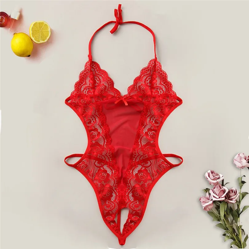 Lace Bodysuit Women Sleepwear Bodysuit Lingerie Crotchless Backless Jumpsuit Underwear Soutien Gorge Sexy Erotique 30DEC1309