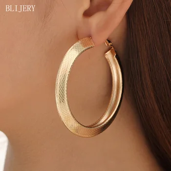 BLIJERY Exaggerated Snake Pattern Carved Big Hoop Earrings for Women Punk Jewelry Thick Metal Circle Earrings Boucles d’oreilles
