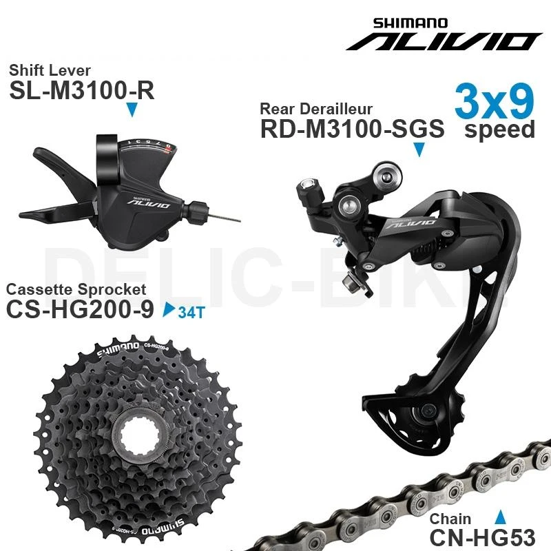 Kwalificatie Snelkoppelingen Druif Shimano Alivio M3100 9 Speed Groepset Omvatten M3100 Shifter  Achterderailleur HG200 Cassette Tandwiel 32/34/36T en HG53 Kettingen|Fiets  Derailleur| - AliExpress