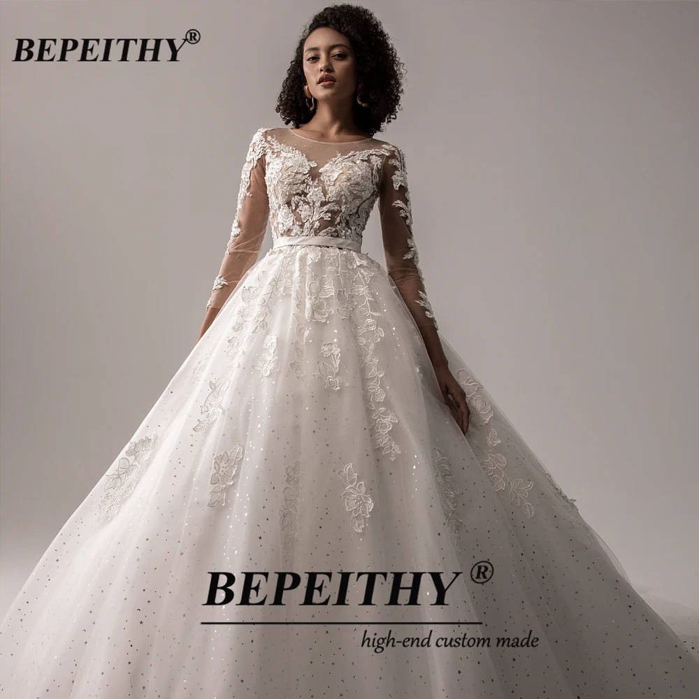 BEPEITHY Off The Shoulder Glitter Wedding Dresses For Women 2022 Ivory Dubai Bridal Dress Luxury Ball Gown For Bride New