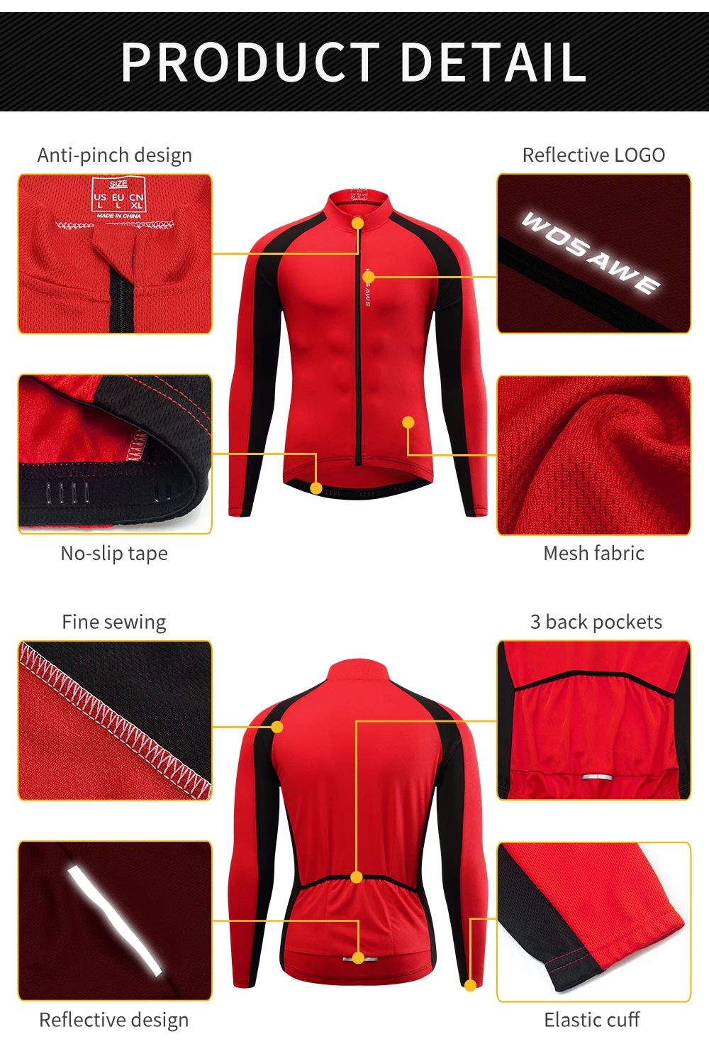 WOSAWE Breathable Cycling Jersey Qick Dry MTB Bike Bicycle Shirts Men's Top clothing ciclismo Long Sleeves Jersey Running Shirts