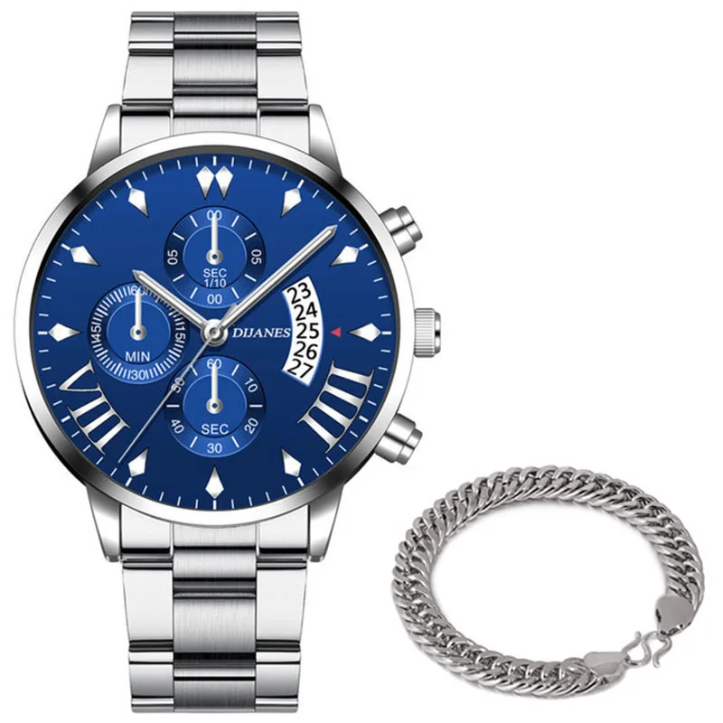 New Men Business Stainless Steel Quartz Wristwatch Fashion Mens Watches Calendar Date Clock Man Silver Bracelet Male Watch 