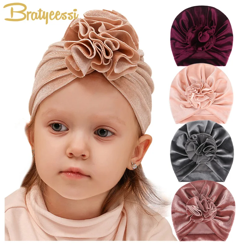 Accessories Winter Velvet Turban Hat Beanie Caps Stretch Baby Floral Headwraps 