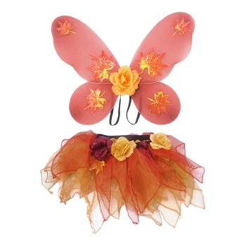 

Girls Fairy Butterfly Angel Wing Tutu Skirt Set Orange Halloween Dress up Party Princess Costume Props