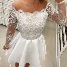 Г. Элегантное платье для встречи выпускников ТРАПЕЦИЕВИДНОЕ/принцесса, с длинными рукавами, с открытыми плечами, шифоновое, с бисером, короткие/вечерние мини-платья