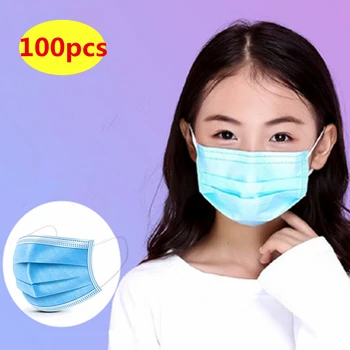 

100PCS 3-12Years Child Kids Disposable Face Masks 3 Layer Anti-Dust Pollution Masks Fabric Nonwoven Dustproof Mask 24h Fast Ship