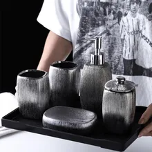 Керамика серого цвета Ванная комната набор аксессуаров для мытья инструменты Бутылка Чашка для полоскания рта мыло Зубная щётка держатель предметы домашнего обихода
