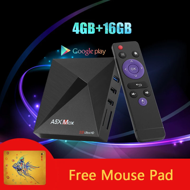 A5X MAX tv Box Assistant RK3318 четырехъядерный Wifi 4K X88PRO 2GB 16GB Android 9,0 4GB Google Voice телеприставка - Цвет: Черный