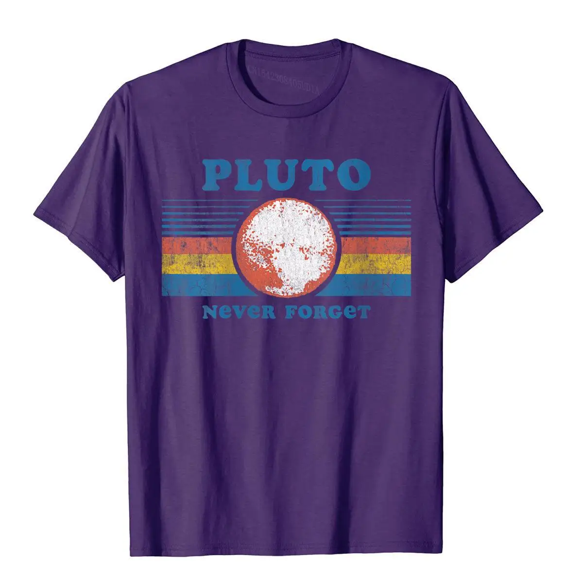 Womens Vintage Never Forget Pluto Funny Space Graphic V-Neck T-Shirt__B9838purple