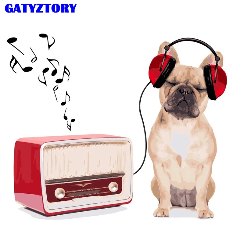 GATYZTORY рамка Музыкальная собака животные DIY Краска ing по номерам масляная краска