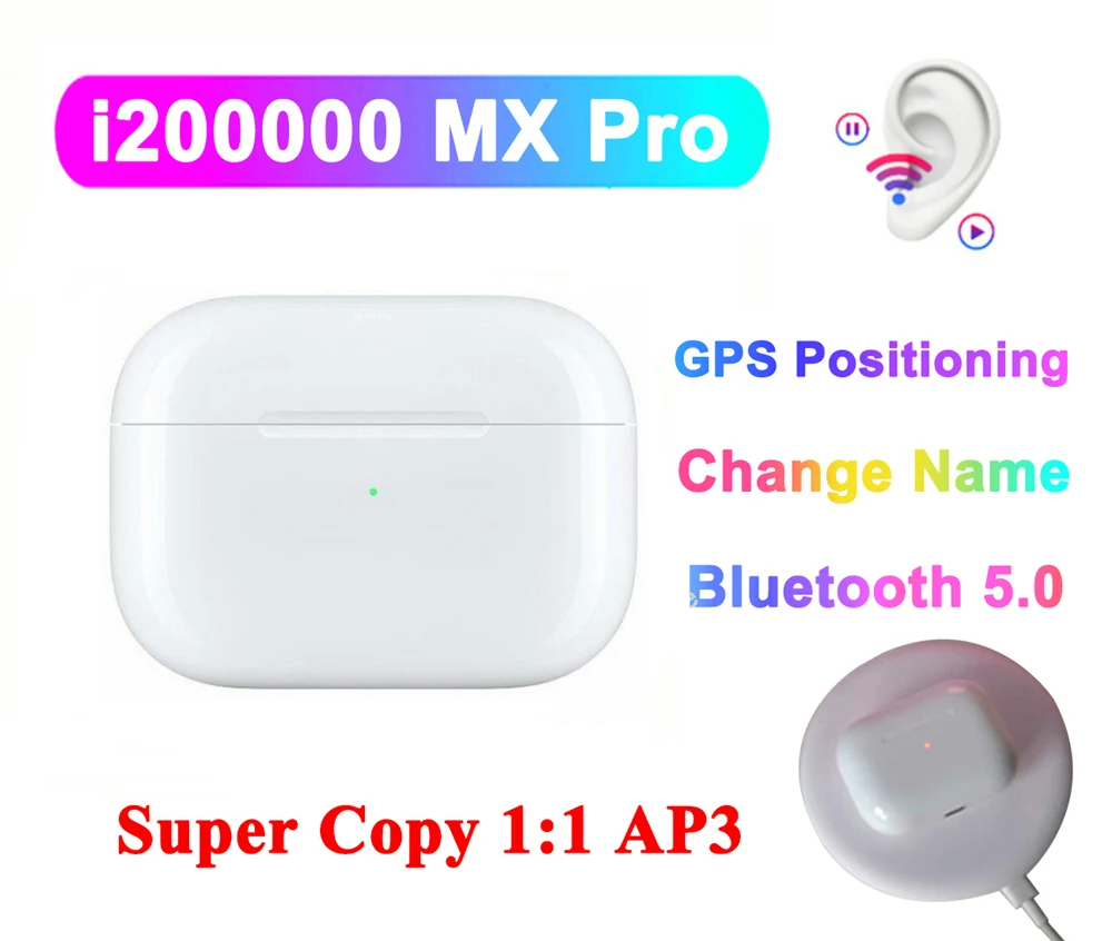 

i200000 TWS MX PRO TWS Smart Sensor+Change Name+ GPS bluetooth wireless earphone support wireless charging PK i1000 i500 i9000
