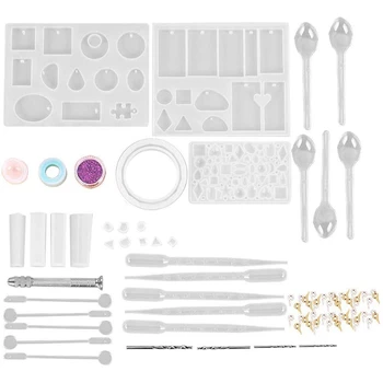 

73 Pcs DIY Resin Crystal Casting Silicone Mold Kit, for Handmade Necklaces Bracelets Earrings Bangle Pendants Jewelry