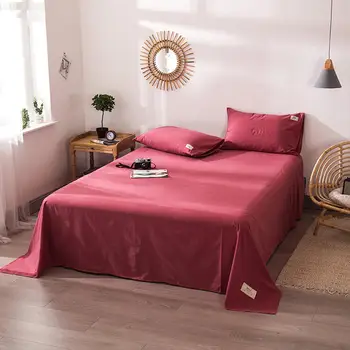

Bedding Set Home Textile Printing Solid Color Flat Sheets 100% Washed Cotton Bed Sheet Pillowcase Bed Linen for King Queen Size