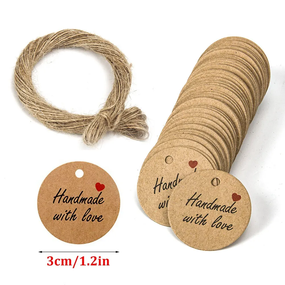 100Pcs Kraft Paper Shop Gift Tags Hand Made with Love Labels for Party  Decor Garment Packaging Hang Paper Candy Stickers Label