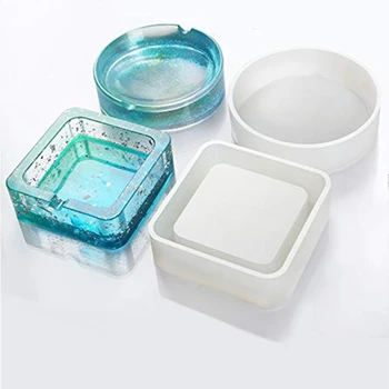 

3 Pack Ashtray Resin Molds with 3 Pack Shinny Foil Flakes 20 Pcs Wood Sticks and Finger Cots for DIY Ashtray Making