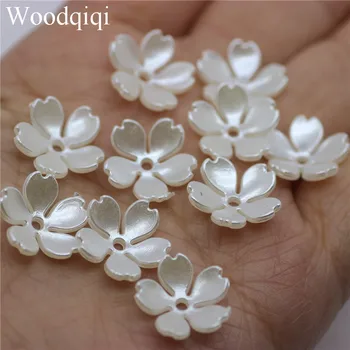 

100pcs/lot ABS Acrylic plastic Faux Shell Flower 15mm Notched Sakura ivory pearl color headwear accessory decoration beads