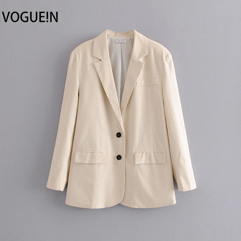 

VOGUEIN New Womens Autumn Casual Light Beige Long Sleeve Two Button Blazer Suit Coat Wholesale
