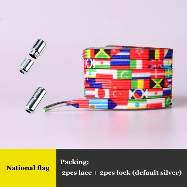 Elastic No Tie Shoelaces Colorful Flat Shoe laces Sneakers shoelace Metal Lock Lazy Laces for Kids Adult One size fits all shoes National flag