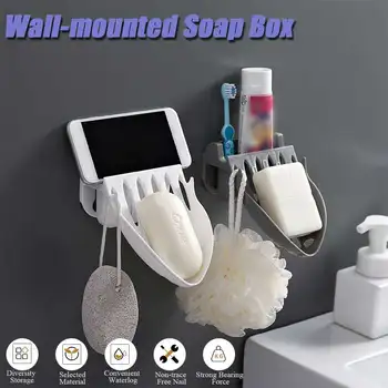 

Wall-Mounted 2 in 1 Soap Shelf Rack Non-Perforated Double-Layer Soap Box Strong Non-Stick Paste Bathroom Drain Toilet Rack