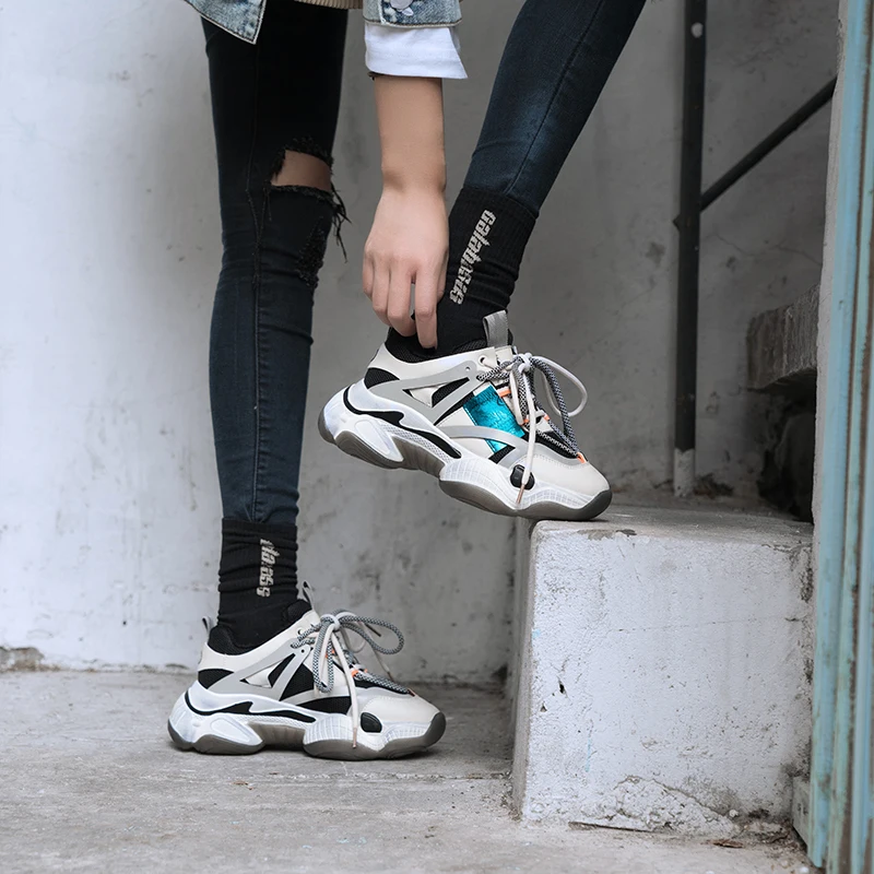 Buono Scarpe/женские кроссовки на платформе; женская спортивная обувь из натуральной кожи; женская повседневная обувь на шнуровке; chaussures femme; релективная обувь