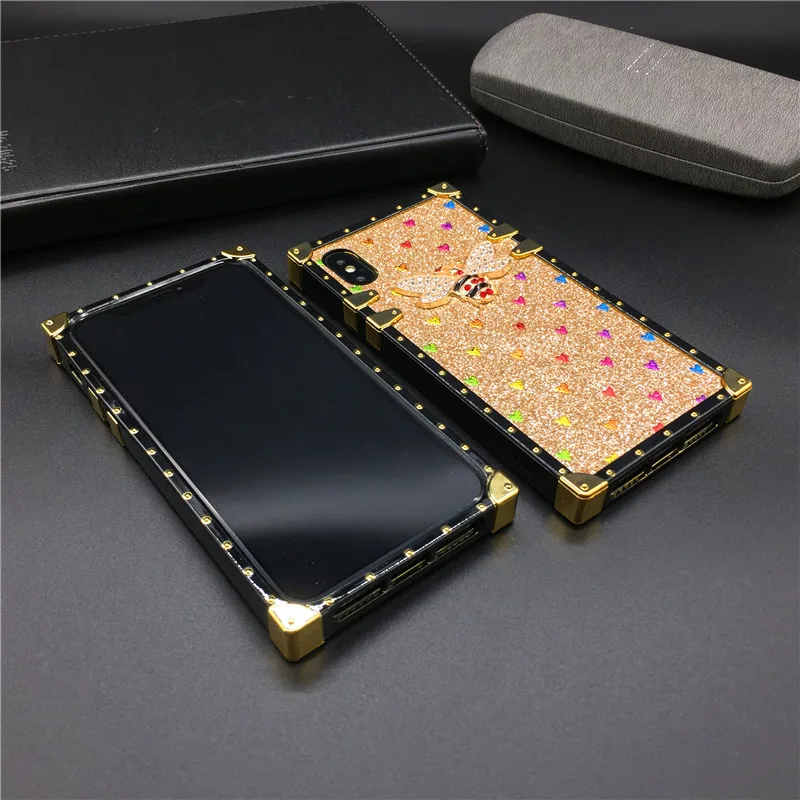 Роскошный брендовый блестящий чехол с Пчелкой для iPhone 12 X XS Max XR квадратный