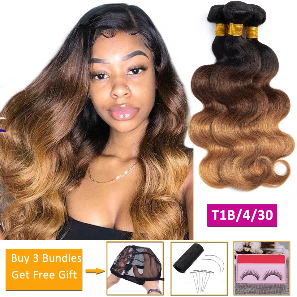 Body Wave Bundle T1b/4/30 Ombre Blonde Human Hair 3 Bundles Deals Non