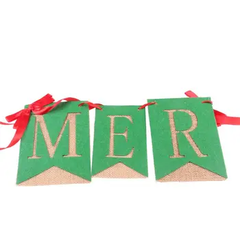 

Merry Christmas Banner Holiday Burlap Banner Garlands with Ribbon Bows for Party
