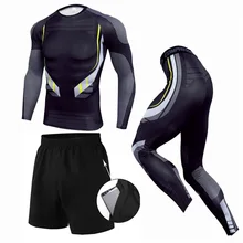 Для мужчин спортивный костюм из 3 предметов одежда для бега обтягивающие с длинным рукавом рубашка быстросохнущие лосины майка MMA Костюмы спортивный костюм для фитнеса Рашгард