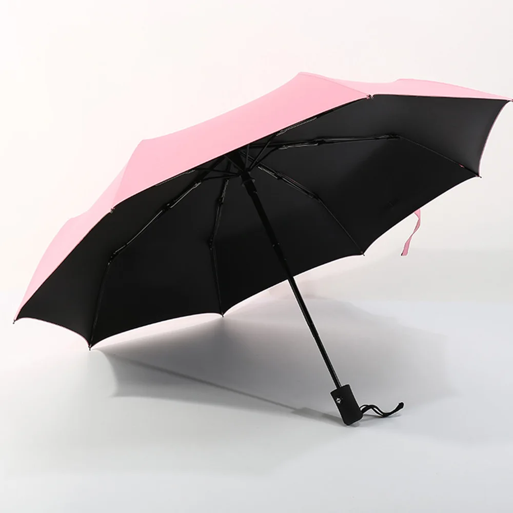 Pink Черный стальной водонепроницаемый тканевый складной зонт от солнца, портативный многофункциональный автоматический открытый зонт для путешествий на открытом воздухе - Цвет: Pink