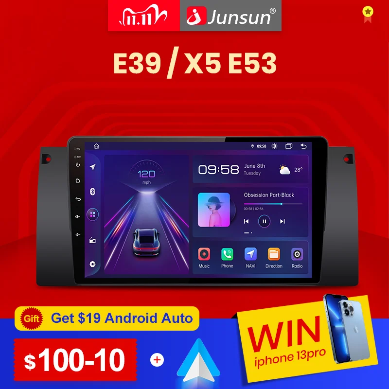 Junsun V1pro AI Voice For 5 Series BMW E39 X5 E53 car radio 2 din android Auto Multimedia GPS Track Carplay 2din DVD