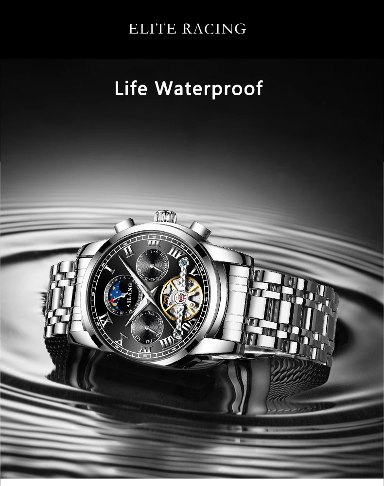 AILANG Fashion Men's Business Automatic Men Mechanical Watch Stainless Steel Calendar Week Luminous Waterproof Tourbillon Watch