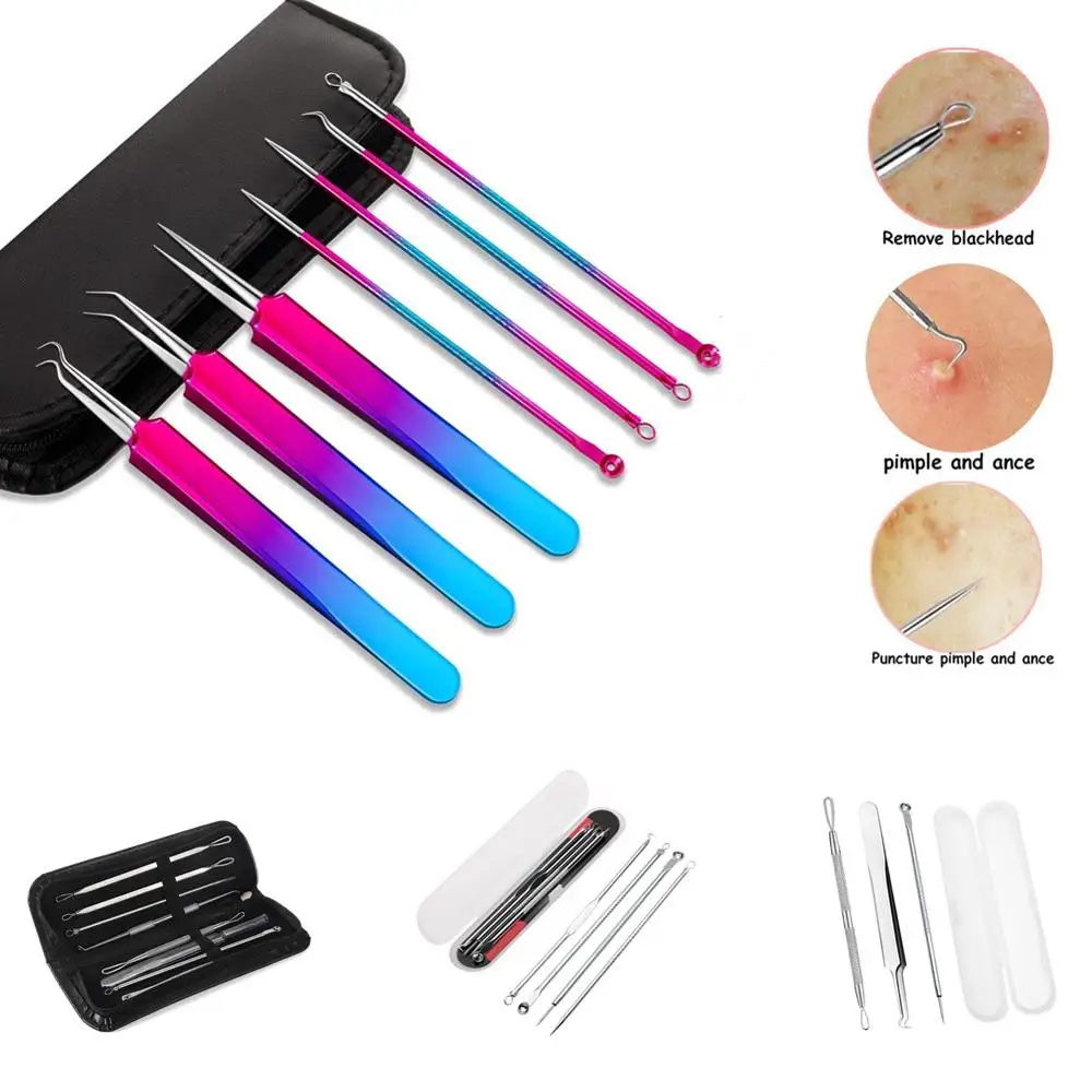 

8pcs colourful Stainless Steel Blackhead Acne Removal Needles set Pimple Blemish remove tool for Skin cleansing facial care tool