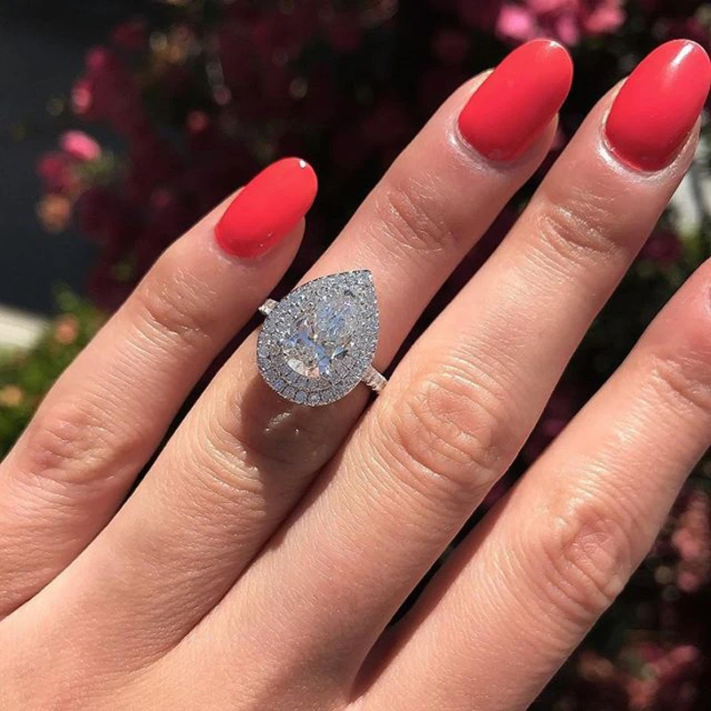 

Woman ring fashion popular cubic zirconia water drop shape ring luxury water drop crystal ladies prom anniversary jewelry ring